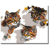 Painting by numbers art 3d three cats in the wall and looking at each other